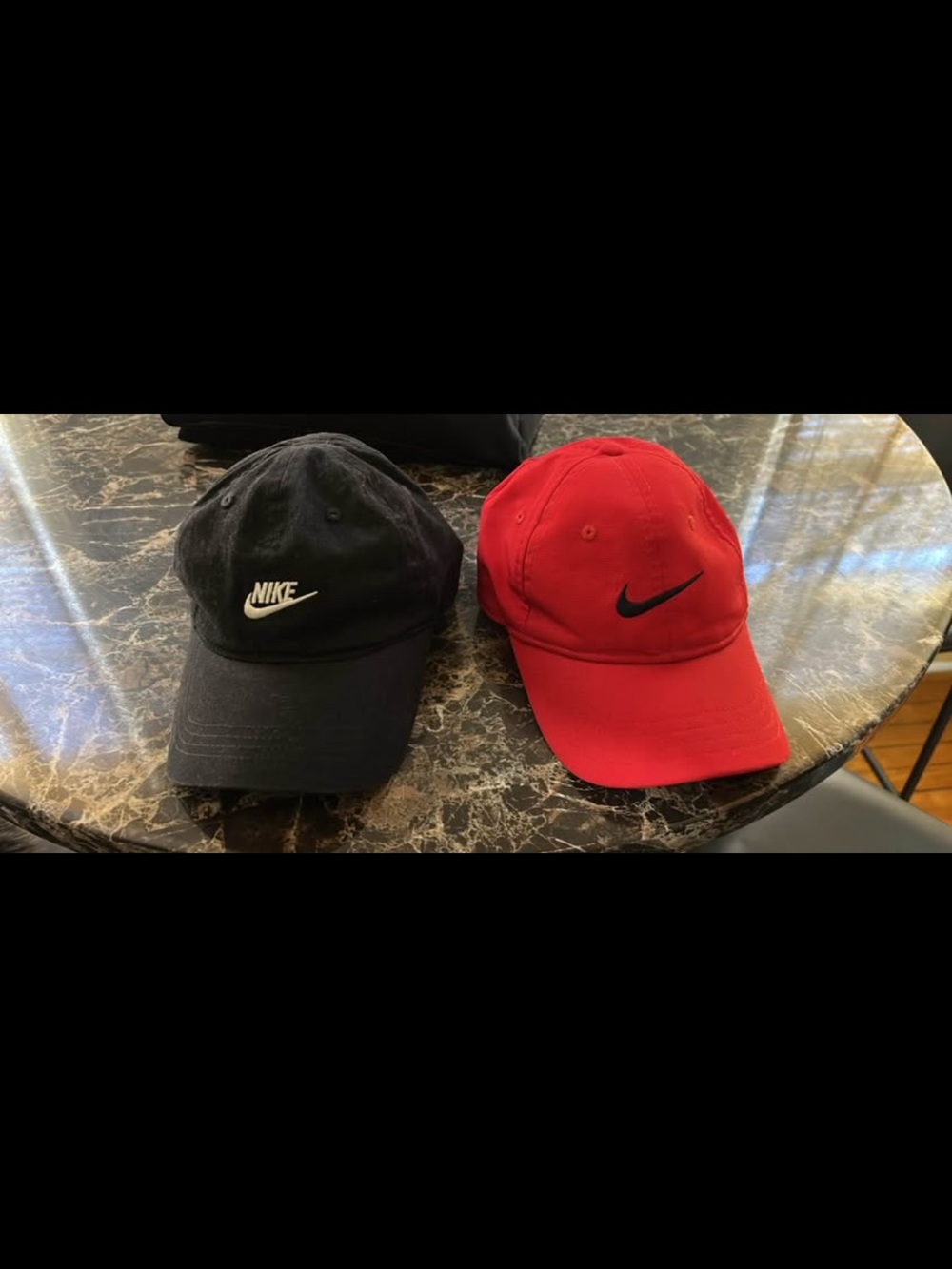 Nike Black and Red Unstructured Cotton Baseball Caps with Swoosh